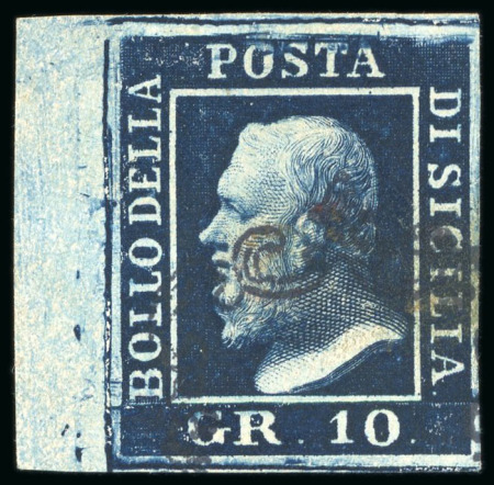 1859, 10gr indigo, a stunning marginal example from