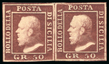 1859, 50gr carmine-brown, mint pair 
