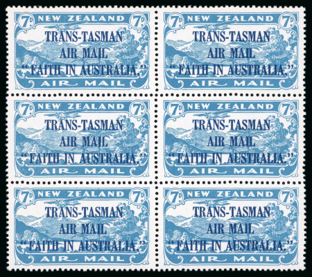 1934 Trans-Tasman Air Mail 7d mint n.h. block of 6,