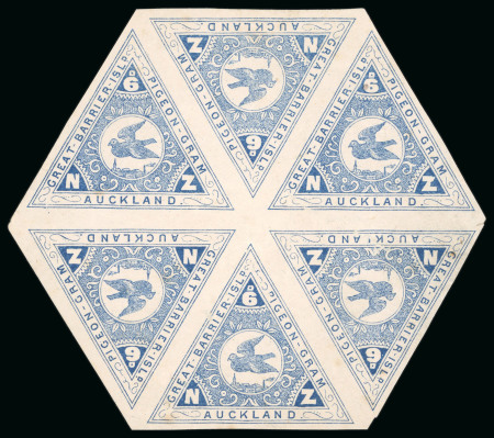 Pigeon Post: 1899 6d blue imperf. hexagonal block of 6 and unused flimsy