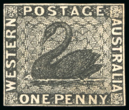 Stamp of Australia » Western Australia 1854, 1d black, clear margins all around, unused, thin