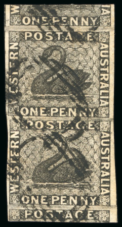 Stamp of Australia » Western Australia 1854, 1d black vertical pair, used