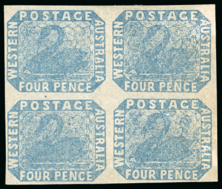 Stamp of Australia » Western Australia 1854-55, 4d pale blue unused block of four