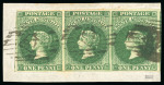 1855 London Printing 1d dark green strip of three, used