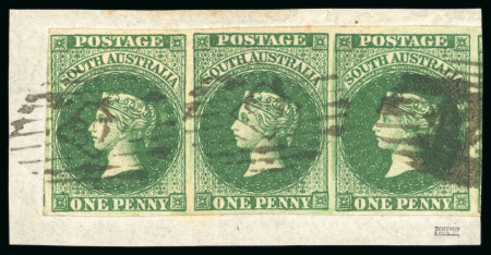 Stamp of Australia » South Australia 1855 London Printing 1d dark green strip of three, used