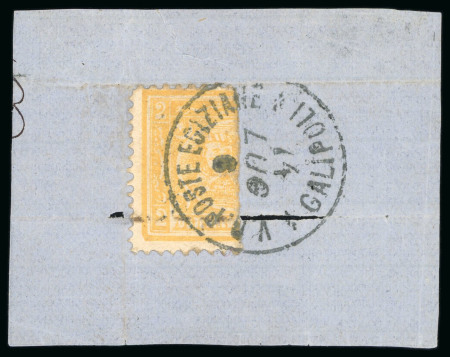 2pi. yellow, vertically bisected, neatly tied on fragment