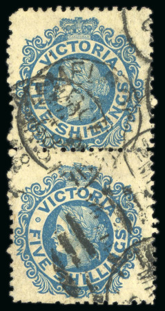 Stamp of Australia » Victoria 1867-81 5s Blue on yellow used vert. pair