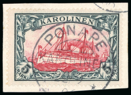 Stamp of Germany » German Colonies » Caroline Islands 1900-10, 5m Yacht tied to small piece by clear Ponape