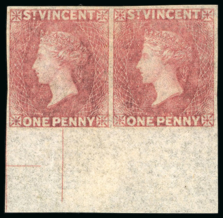 1861 1d rose-red, imperforate unused lower sheet marginal