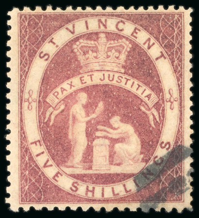 1880 5s Rose-red, used with a partial barred oval numeral