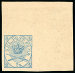 Stamp of Denmark 1864-70 2sk blue line mint imperforate top right corner marginal