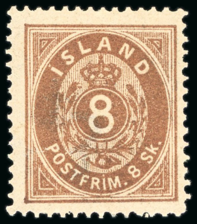 Stamp of Iceland 1873 8sk brown mint o.g.