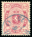 1875 32p carmine used with neat blue cds