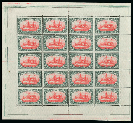 Stamp of Germany » German Colonies » Marshall Islands 1901 Yacht 5M, wmk lozenge, perf.25:17, frame type I, centre type II, in mint n.h. complete sheet of 20