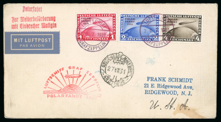 Stamp of Germany 1931 Polar Flight 1m, 2M and 4M set of three on Graf Zeppelin Polar Flight cover to the USA