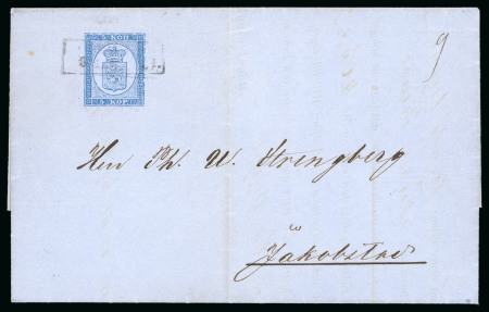 1860, 5kop blue, roulette I, tied to 1861 (Mar 6) entire from Wasa to Jakobstadt 