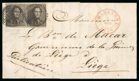 Stamp of Belgium 1849 Epaulettes 10c brown pair, pos.162-163, fine to