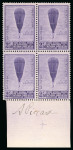 Stamp of Belgium 1932 Balloon Auguste Piccard set of three in mint n.h. marginal blocks of four, each with original signature of Piccard 
