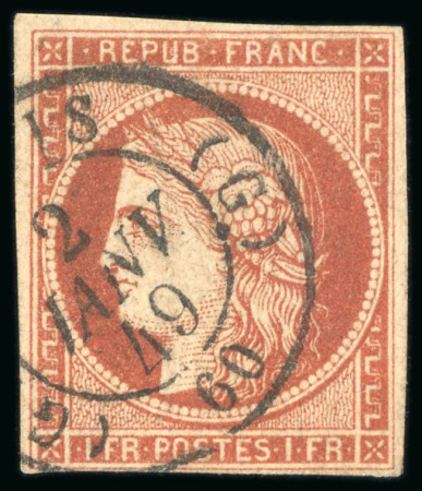 Stamp of France » Type Cérès de 1849-1850 1849, Cérès 1 franc vermillon, Y&T n°7, oblitération