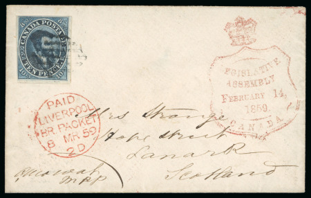 1852-57, 10d blue on thick wove paper, with close to large margins, tied by square grid on small cover to Scotland 