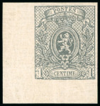 Stamp of Belgium 1866, 1c grey mint imperf. lower left corner marginal