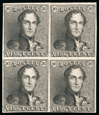 1819, 20c black plate proof on thick paper in block of four