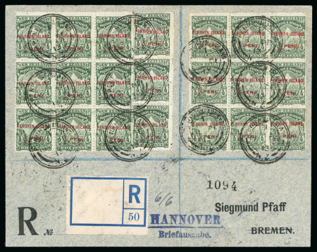 1902 1/2d Green, 46 examples tied on registered envelope