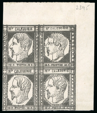 Stamp of Colonies françaises » Nouvelle-Calédonie 1859, Triquérat, Y&T n°1 en bloc de 4 coin de feuille,