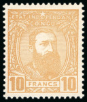 Stamp of Belgian Congo 1887, 10F ochre-yellow mint l.h., fresh colour