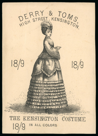 1870, 1/2d postal stationery card with advertising illustration of a lady in a gown