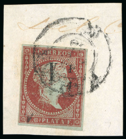 Stamp of Cuba 1855, 1/4r on 2r carmine, type I, on piece