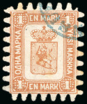 1867, Three examples of the 1m yellow-brown type III,