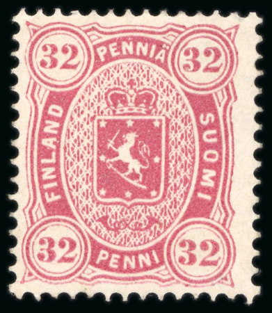 Stamp of Finland 1875, 32p lake Copenhagen printing, unused no gum example