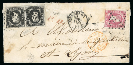 1851, 5c black large margined pair and 40c rose, on cover to France