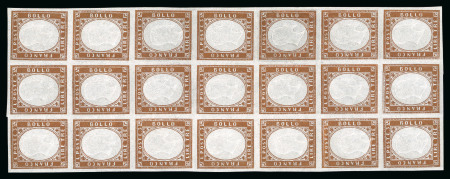 1861, 3L dark copper, thin paper, second printing, vertical block of 21