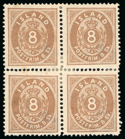 1873, 8sk brown, perf.14x13 1/2, in mint block of four