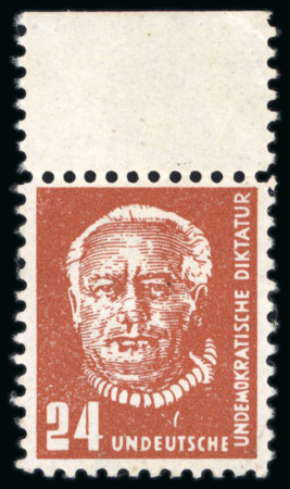 Stamp of Germany » German Democratic Republic 1950, Propaganda forgery, 24p brown-orange, top marginal