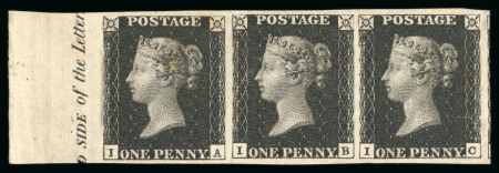 Stamp of Great Britain » 1840 1d Black and 1d Red plates 1a to 11 1840 1d. black, Pl. 5, IA-IC, mint strip of three from
