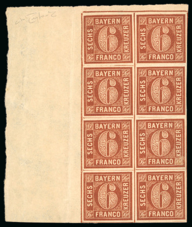 Stamp of German States » Bavaria 1850, 6kr brown-orange, plate III, vertical block of eight, n.h.