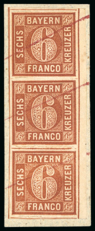 1850, 6kr brown-orange, plate III, vertical strip of