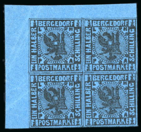 Stamp of German States » Bergedorf 1/2s Prussian blue, upper-left corner sheet block of