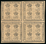 1857 4/4ggr black on grey-brown, block of four mint