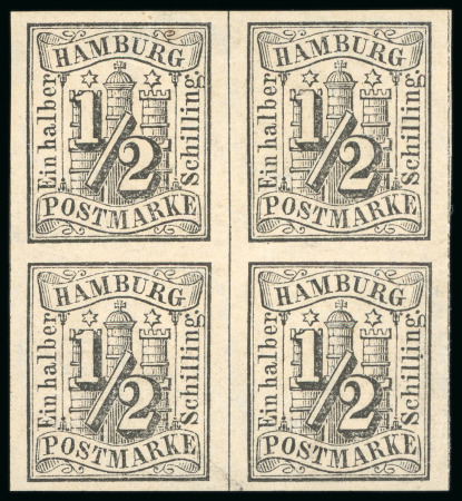 1859, 1/2s black, block of four, mint block of four