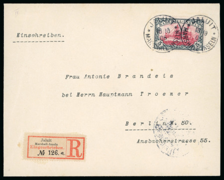 Stamp of Germany » German Colonies » Marshall Islands 1901-16, Kaiser's Yacht 1M, 2M, 3M and 5M on matching individual covers sent registered to Germany