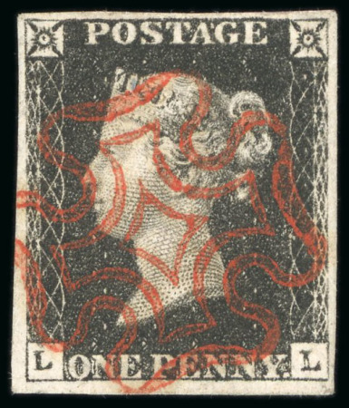 Stamp of Great Britain » 1840 1d Black and 1d Red plates 1a to 11 1840 1d. black, LL, Pl. 4, good to very large margins,