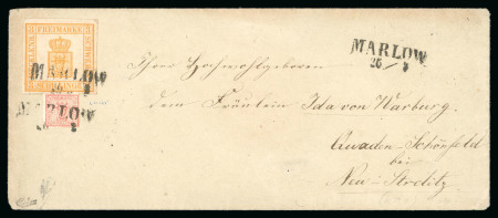 Stamp of German States » Mecklenburg Schwerin 1856, 1/4s bright red, and 3s yellowish orange, on cover
