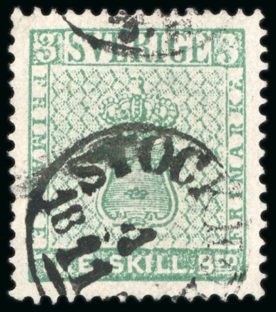 1855, 3sk light bluish-green, amazing extra fine centering with attractive large even margins