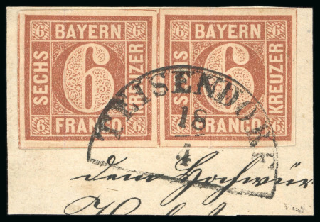Stamp of German States » Bavaria 1849, 6kr brown, type I, horizontal pair, wide margins