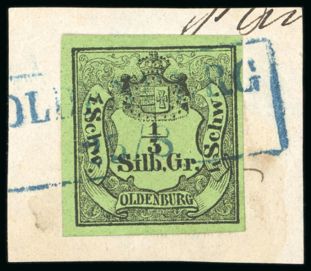 Stamp of German States » Oldenburg 1855, 1/3sgr black on olive green, large to wide margins,
