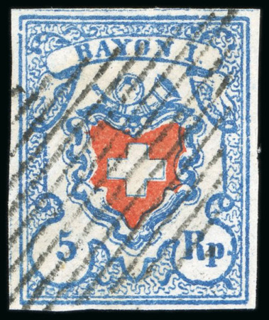 1851, Rayon I hellblau mit vollständigen Kreuzeinfassung,